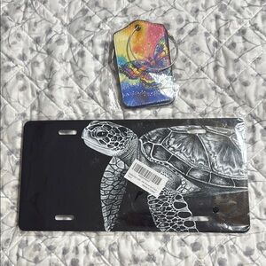 Black Turtle License Plate and butterfly tags